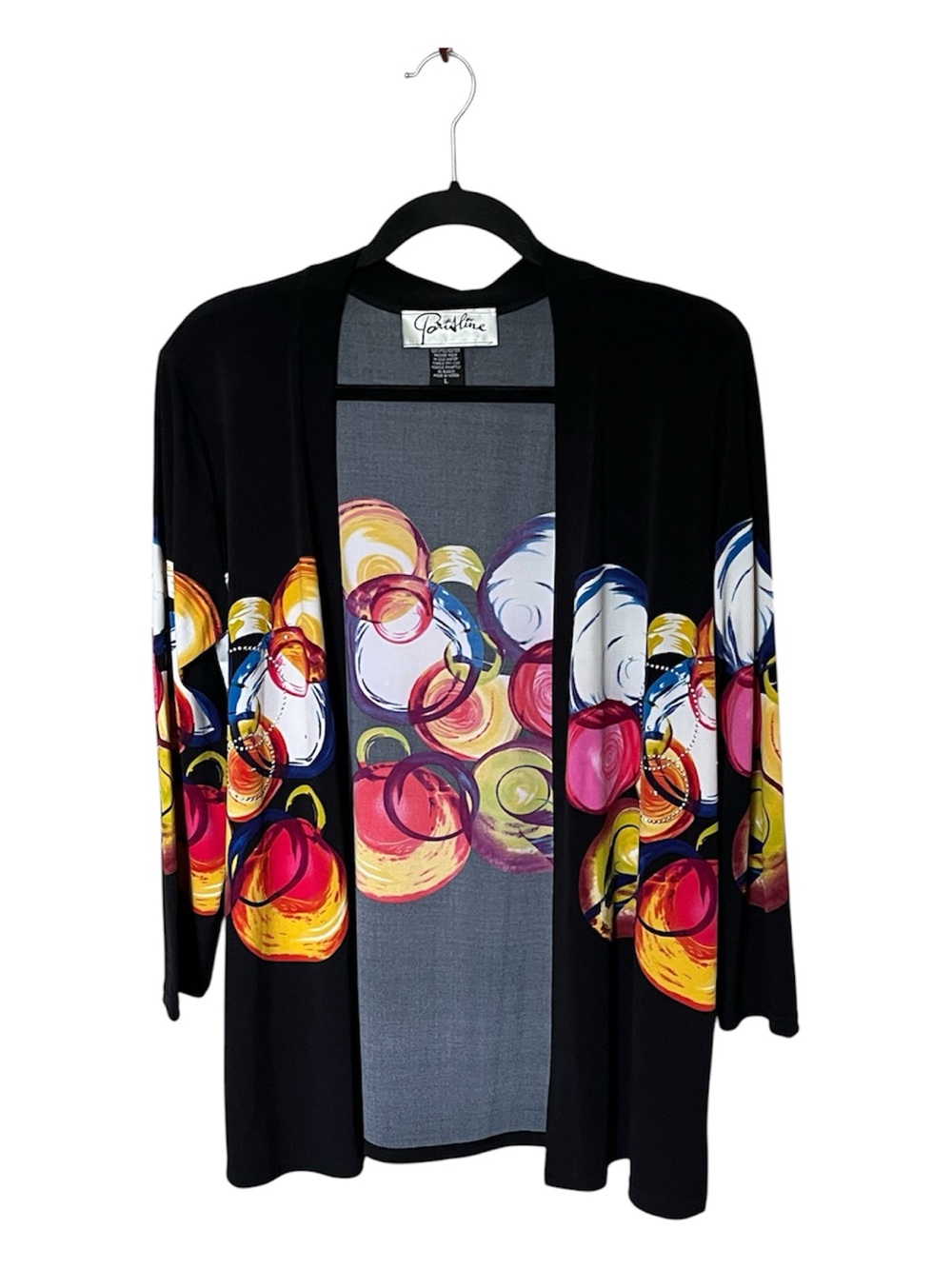 Parisline Abstract Black Multi-Colored Circle Print Open Front Jacket Size Large